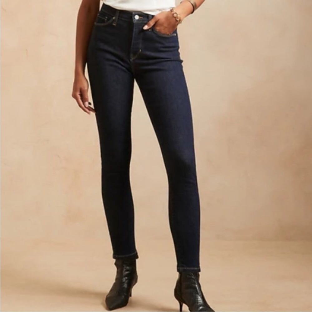 NWT! Banana Republic High Rise Skinny Ankle Denim Jean Dark Rise Wash - Size 35